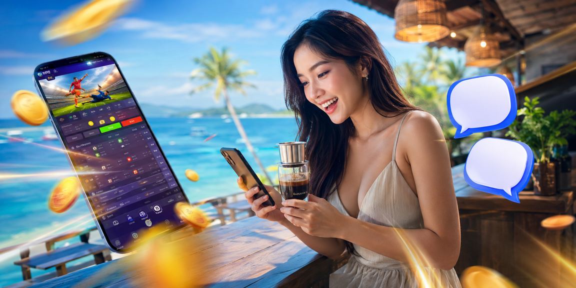 Người chơi sử dụng ứng dụng casino tại Phú Quốc bên ly cà phê đặc sản Việt Nam